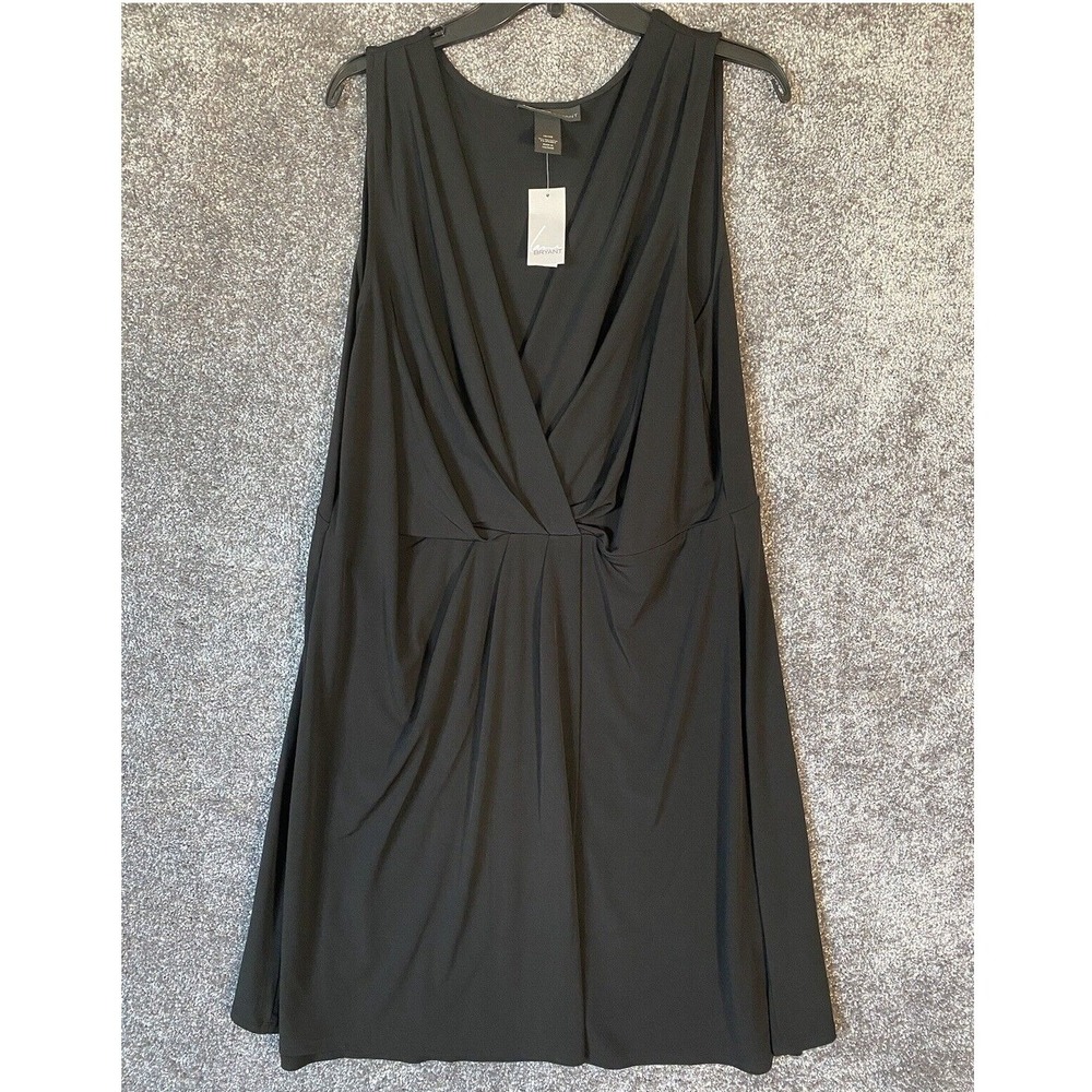 Lane Bryant Faux Wrap Dress Size 18/20 Black Sheath Midi Stretch Babydoll Classy